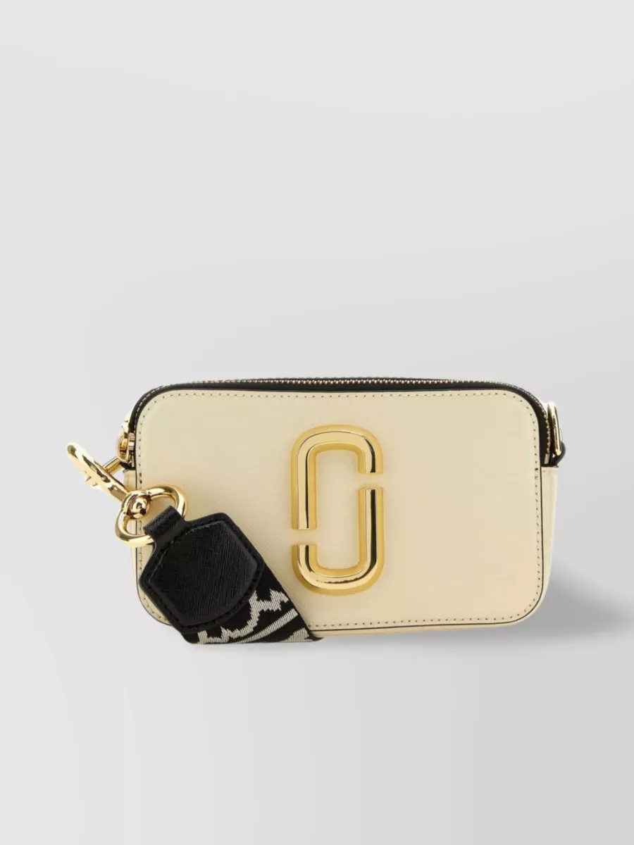 Shop Marc Jacobs Leather Snapshot Bag With Dual Zip Compartments In Cream