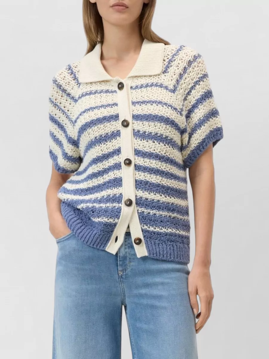 Closed Striped Short-Sleeve Cardigan