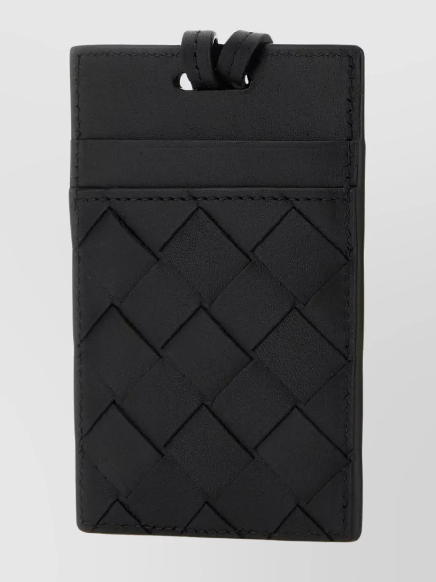 Shop Bottega Veneta Quilted Leather Card Holder Lanyard In Black