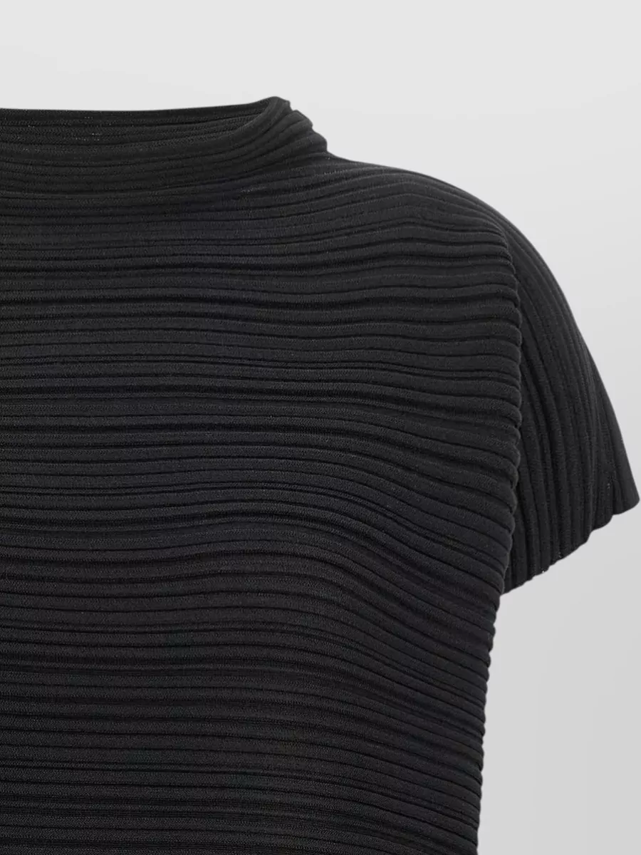 Pleats Please Issey Miyake Ribbed Asymmetric Crater Neck Knitted Top