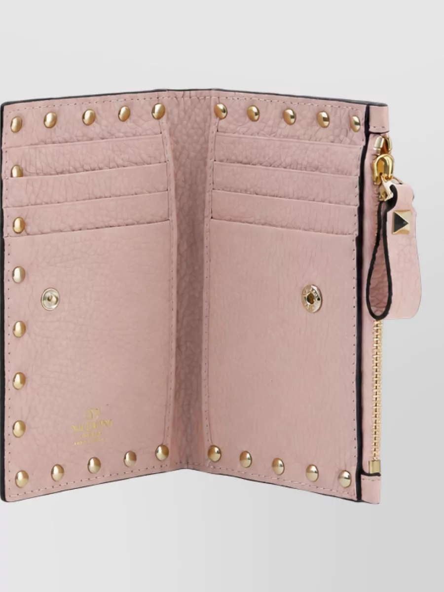 Valentino Garavani Leather Rockstud Zip Card Holder