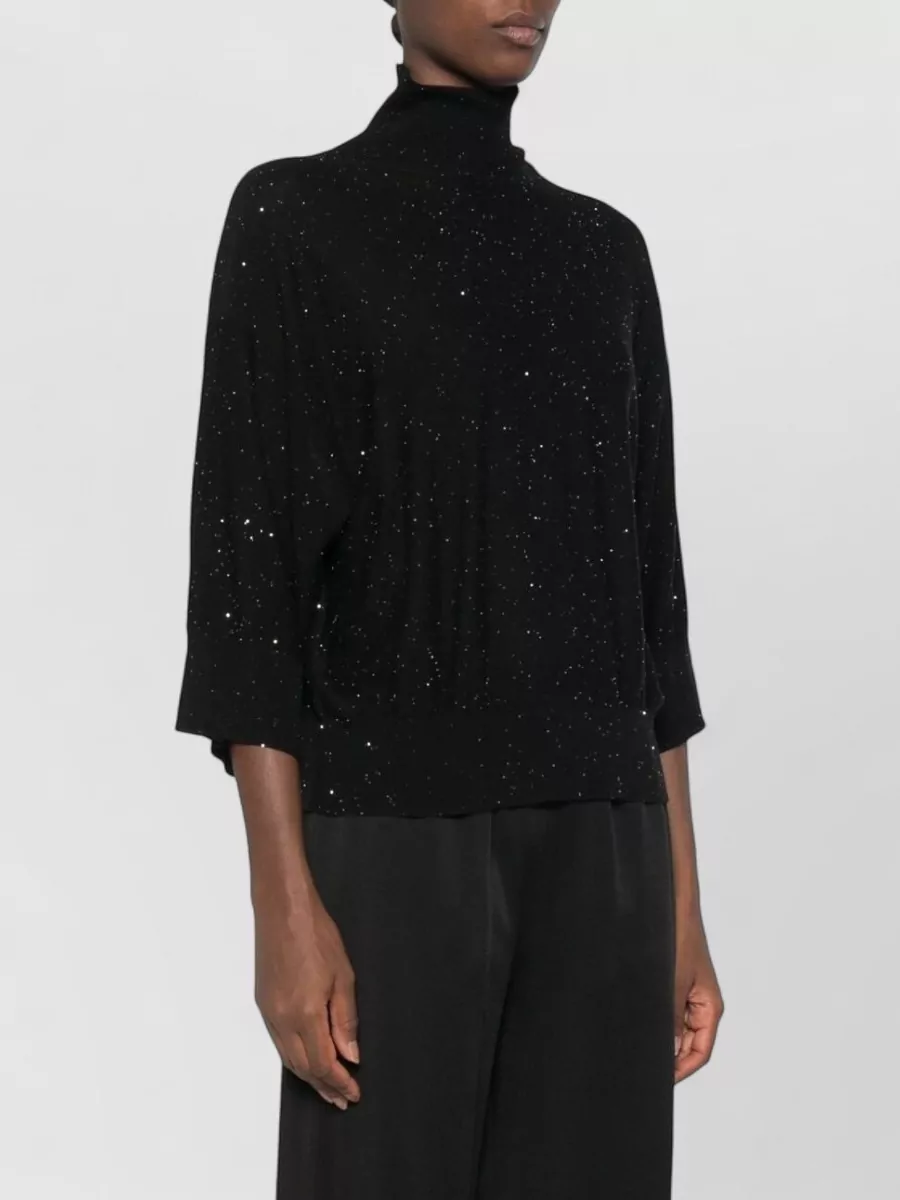 Fabiana Filippi Wool Sequin-Embellished Turtleneck 3/4-Sleeve Sweater