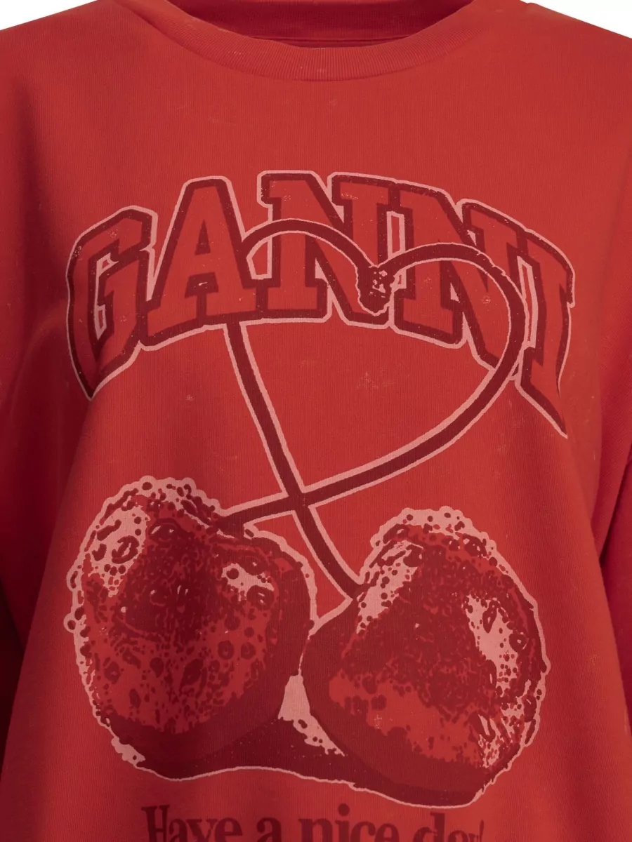 Ganni Cherry Organic Cotton Printed Sweater