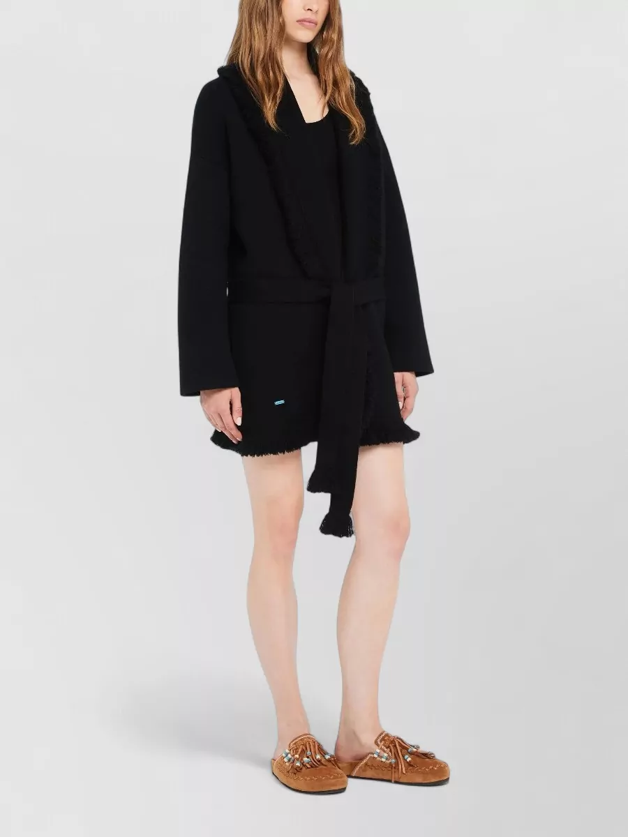 Alanui Knit Cardigan Belted Waist Fringe Shawl Collar