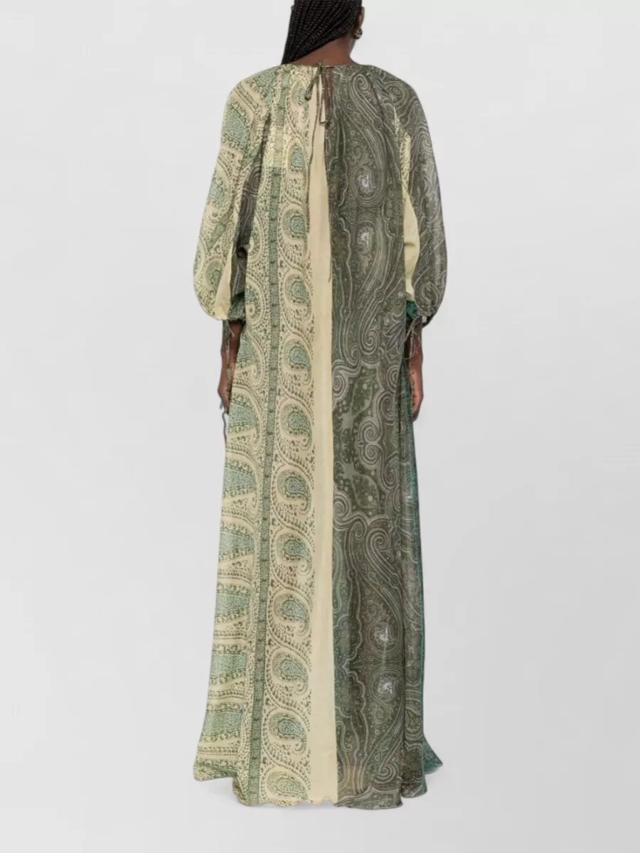 Pierre Louise Mascia Long Dress Balloon Sleeves Round Neckline