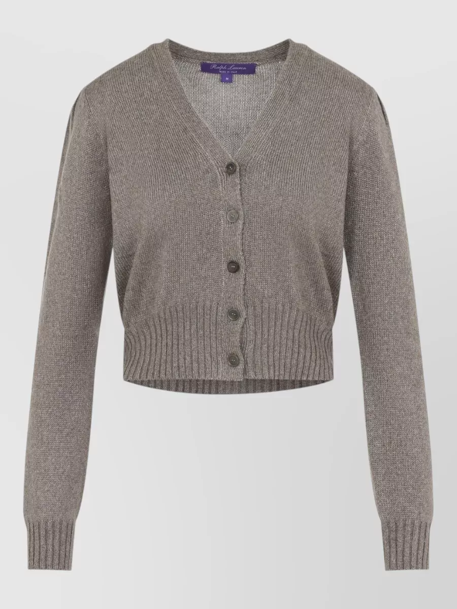 Ralph Lauren Collection Silk Cropped V-Neck Ribbed Cardigan