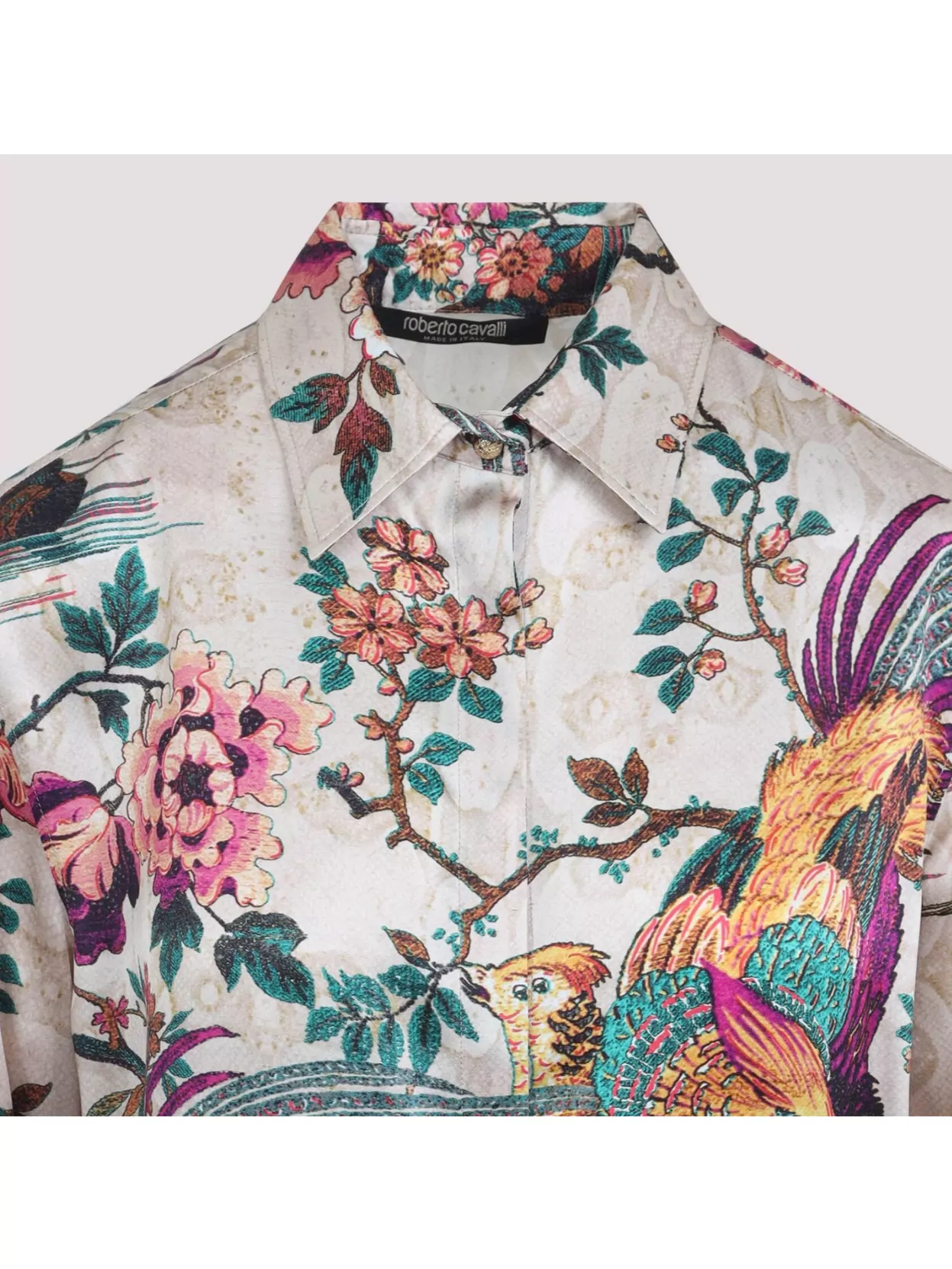 Roberto Cavalli Beige Silk Shirt With Multicolor Floral