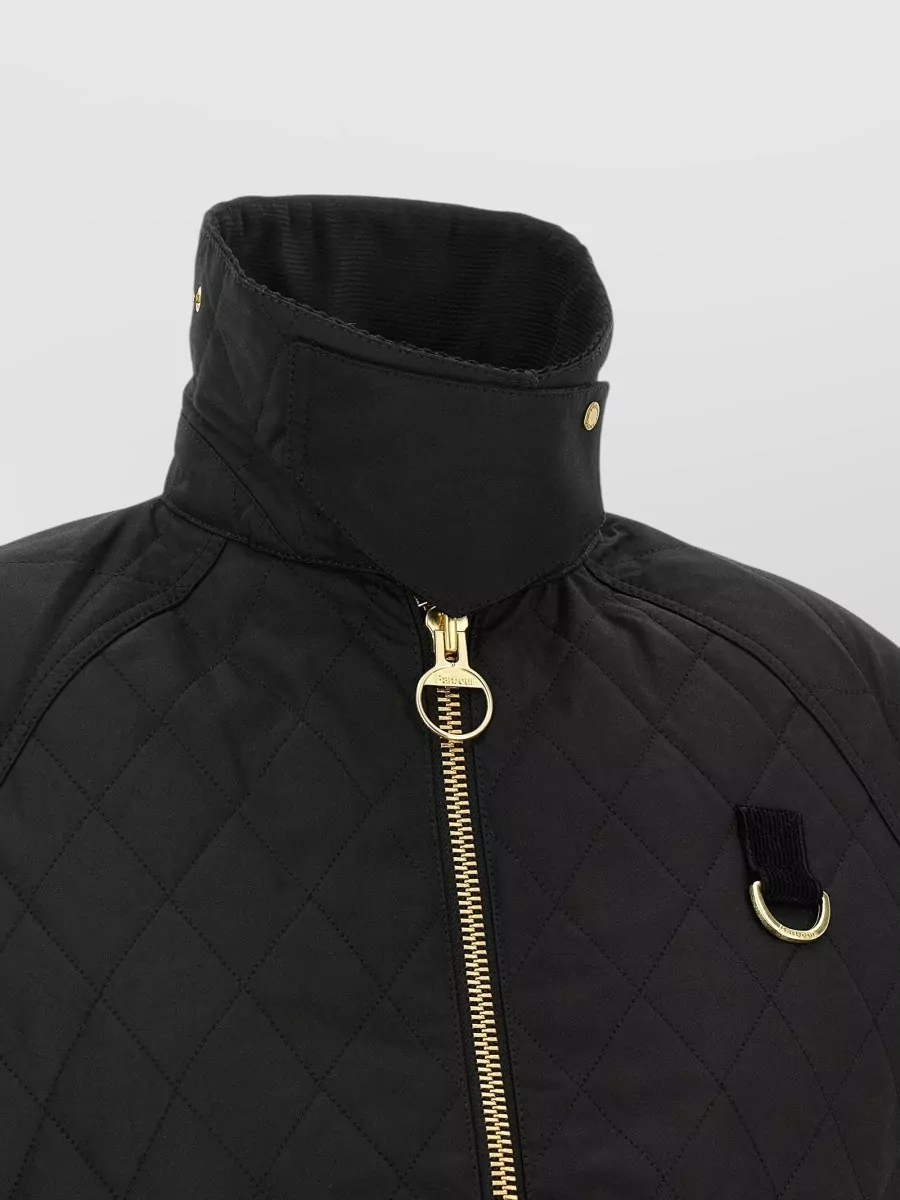 Barbour Waxed Cotton Cropped Quilted Single Breasted Jacket