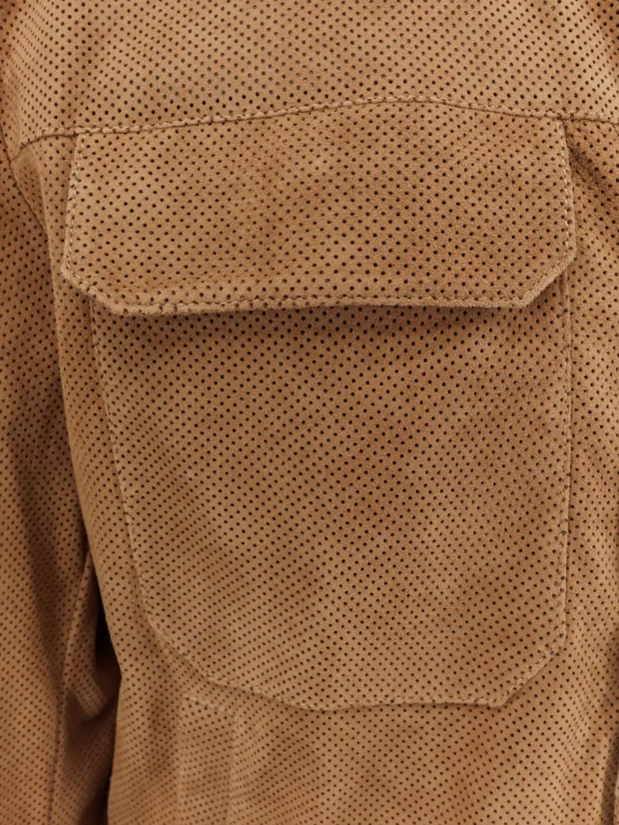 Boss Suede Leather Perforated Single-Breasted Coat