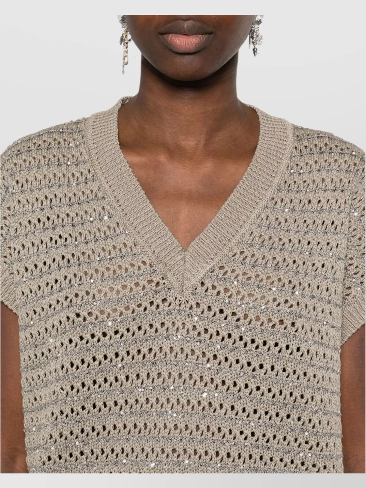 Fabiana Filippi V-Neck Knit Top Cap Sleeves