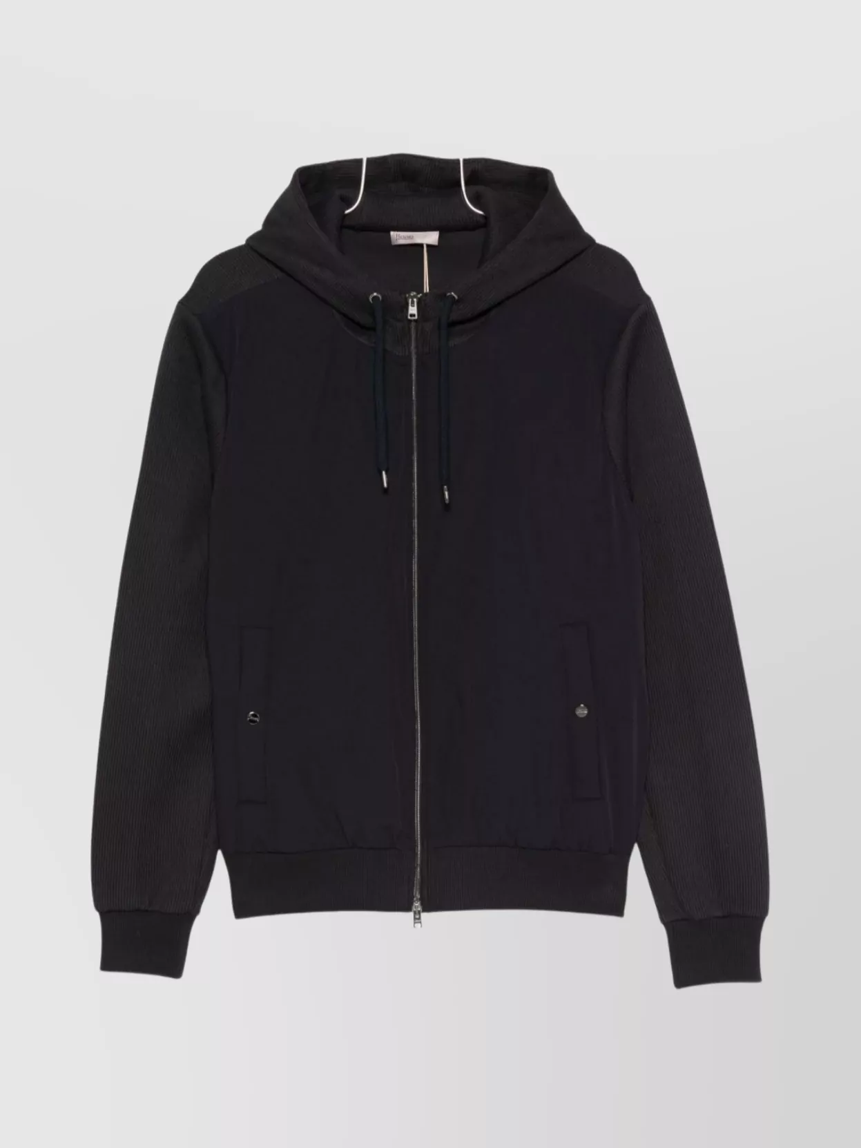 Herno Hooded Drawstring Jackets With Ribbed Finish In Black