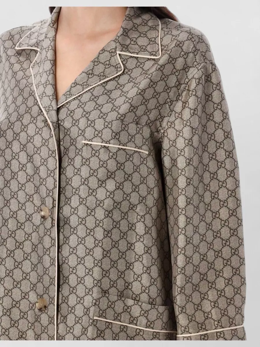 Gucci Gg Supreme Silk Long Sleeve Pajama Top