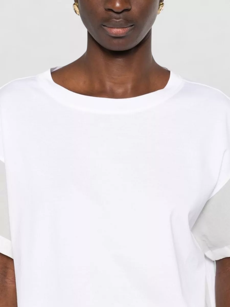 Brunello Cucinelli Cotton Top Round Neck Short Sleeves Sheer