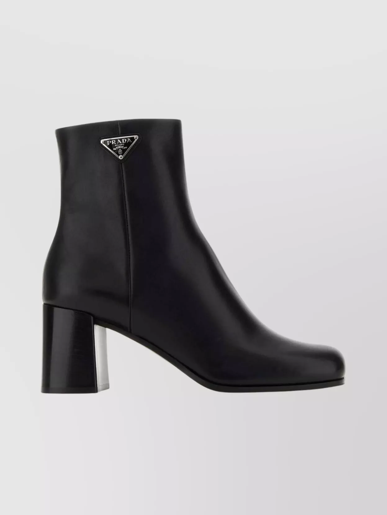 Prada Ankle Length Leather Boots With Block Heel In Black