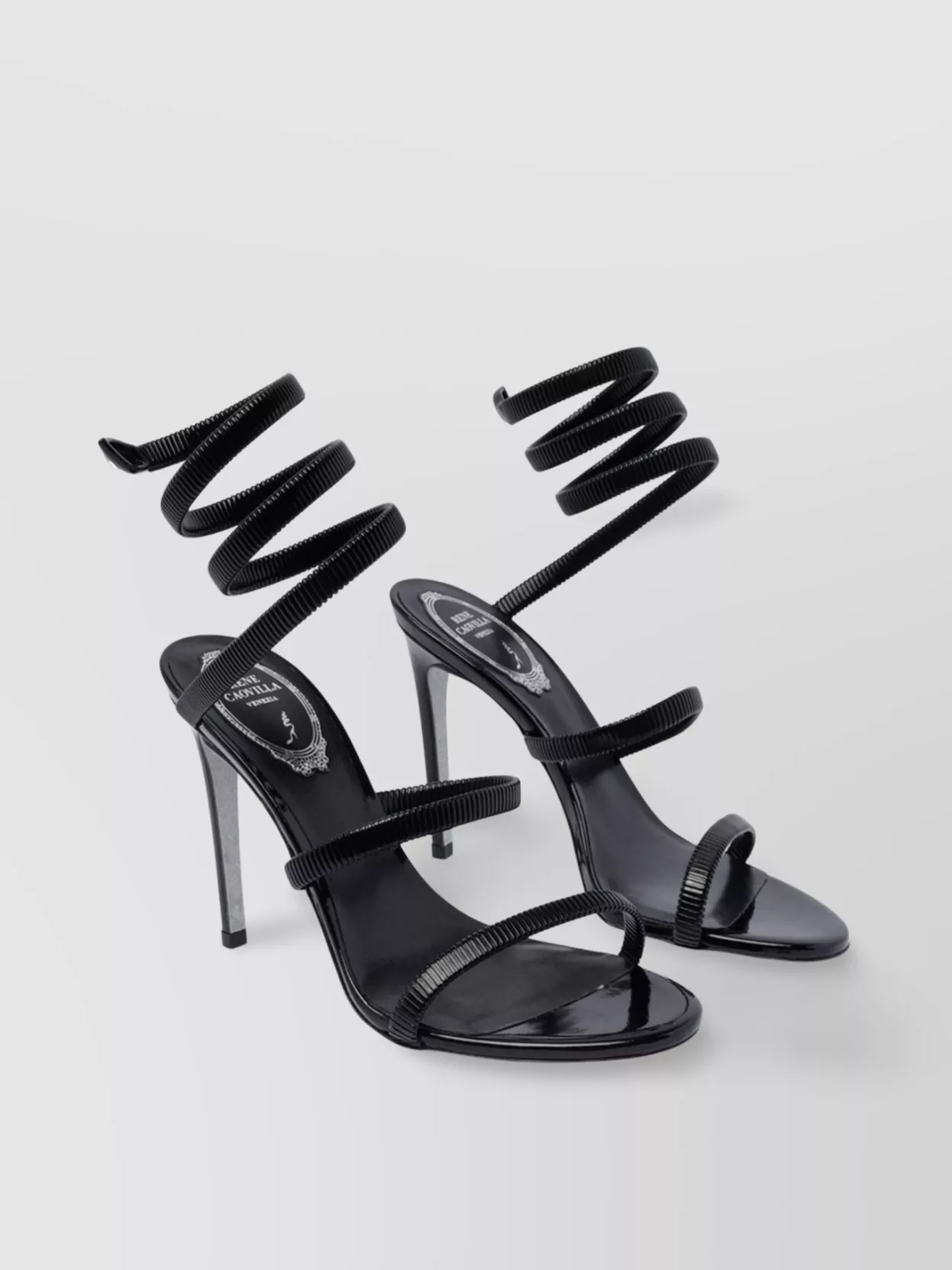 René Caovilla Metal Strappy Stiletto Heel Sandals In Black