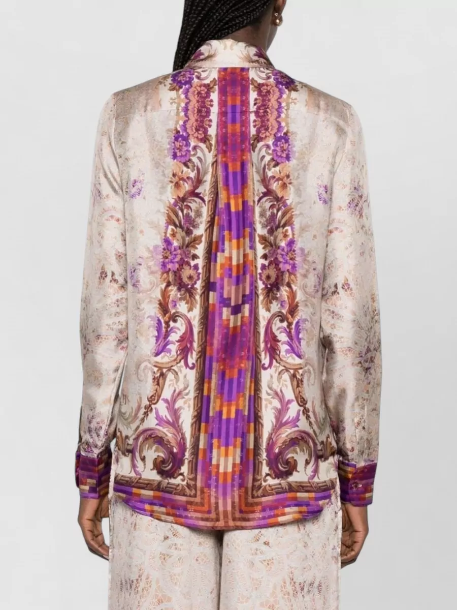 Pierre Louise Mascia Silk Shirt Floral Print Curved Hem Cuffs