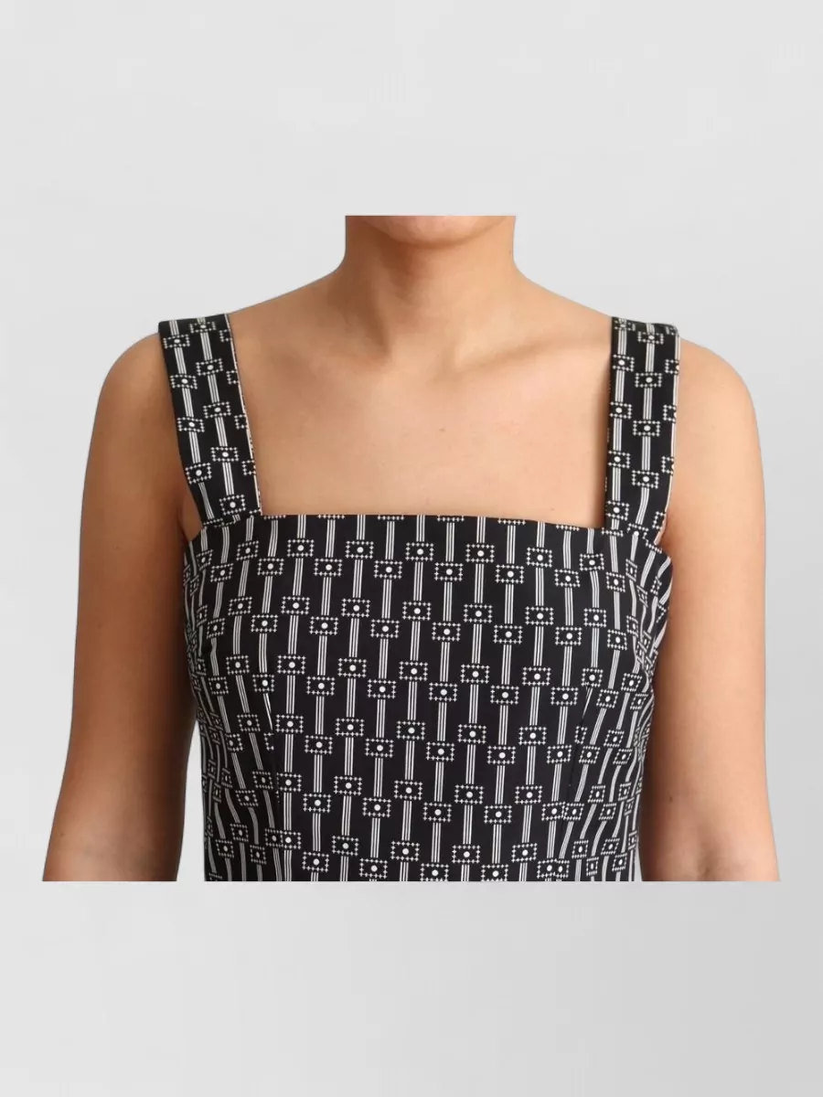 Dolce&Gabbana Cotton Sleeveless Square Neck Geometric-Print A-Line Midi Dress
