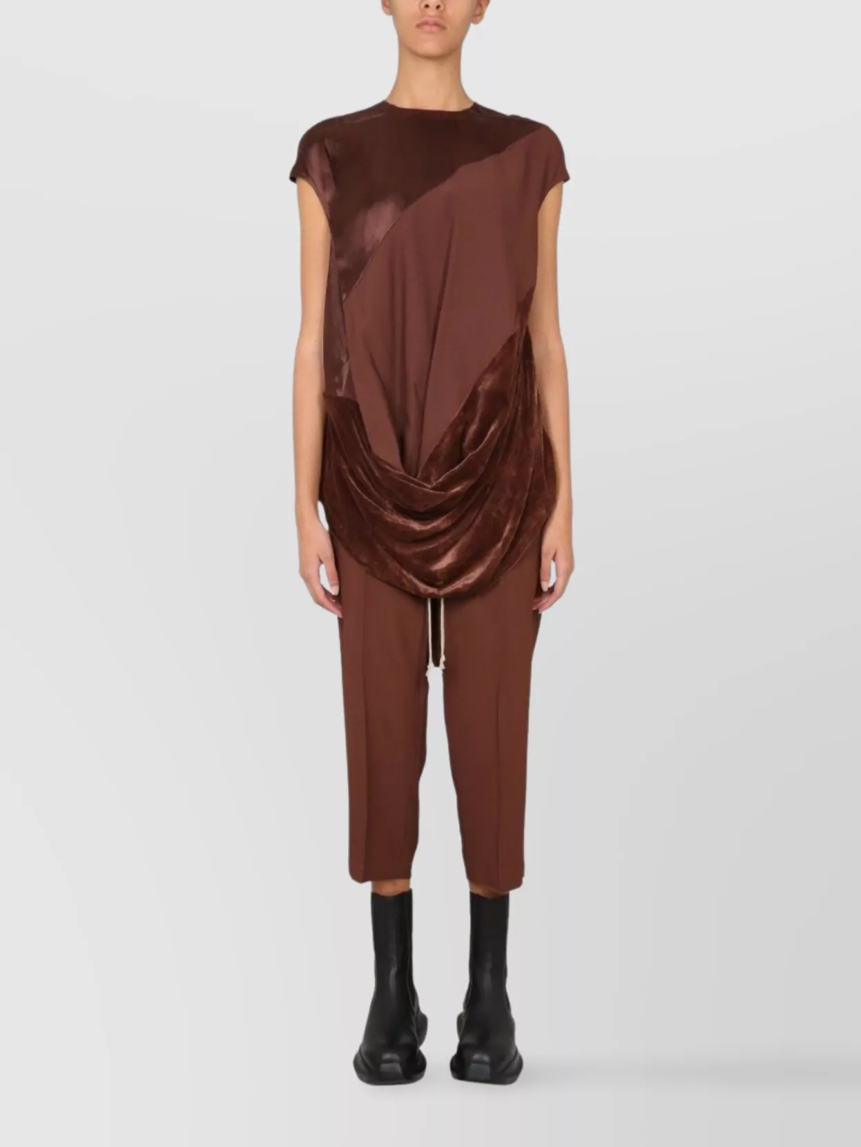 Rick Owens Draped Panel Cap Sleeve Satin Top