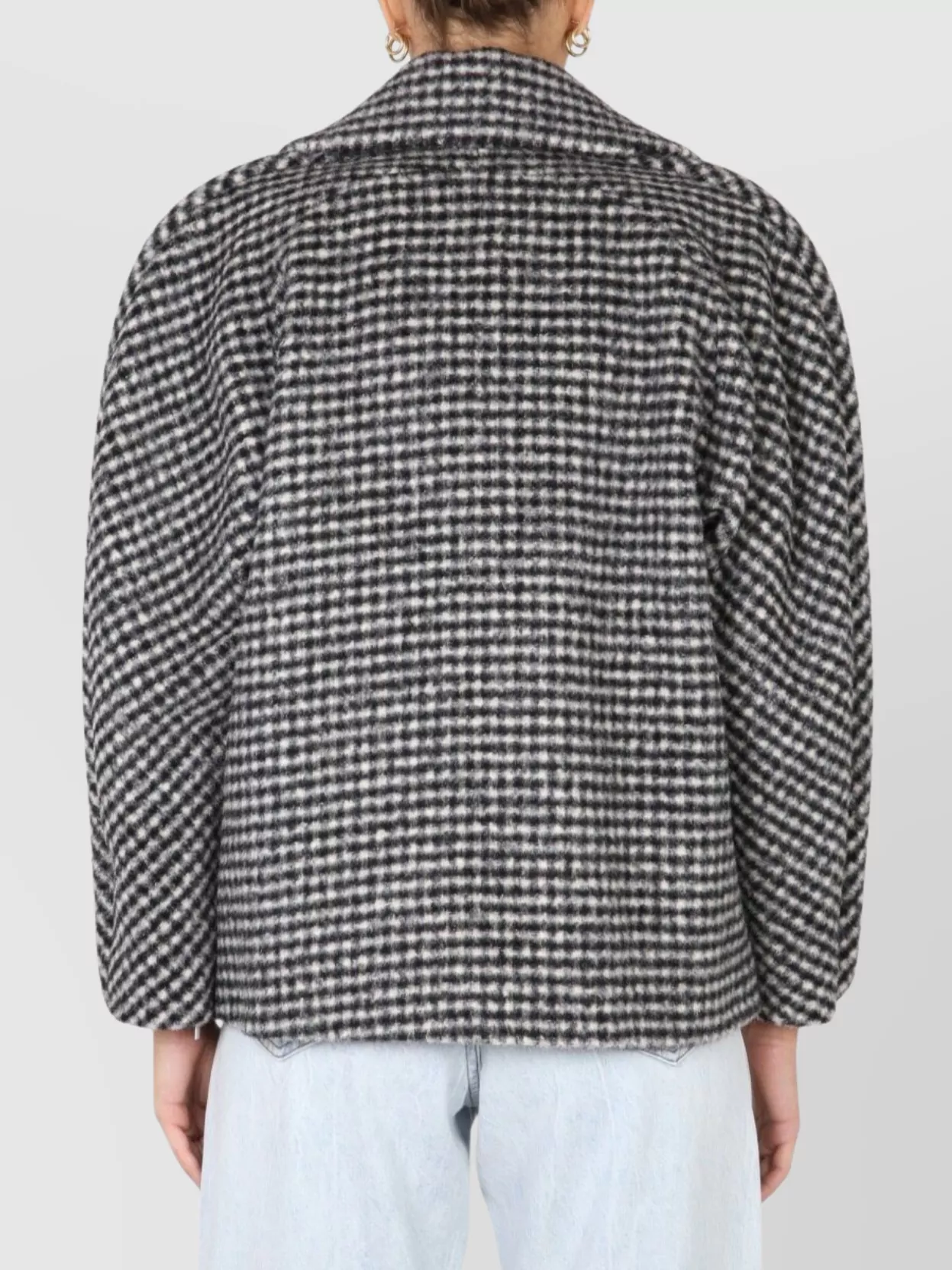 Dries Van Noten Houndstooth Boxy Coat Wide Lapels In Black