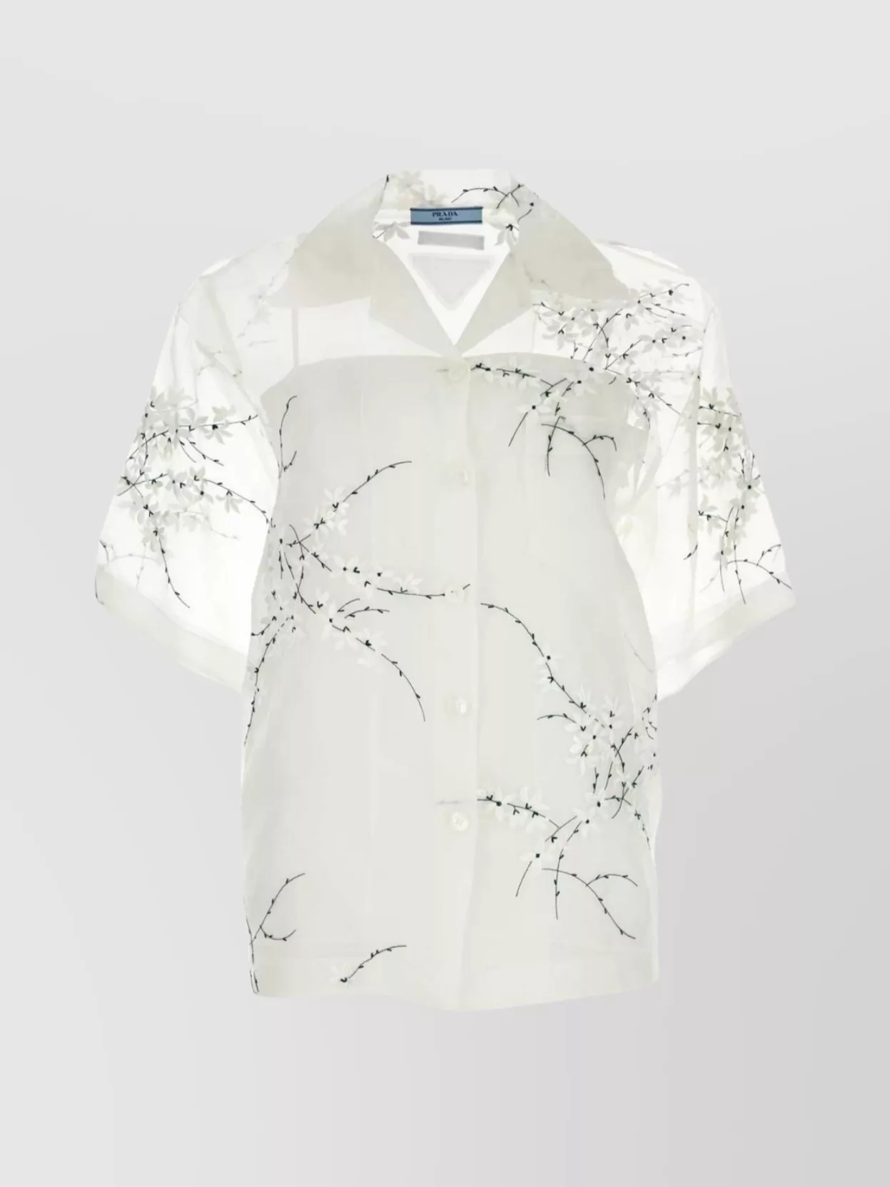 Shop Prada Silk Blend Sheer Shirt With Floral Embroidery