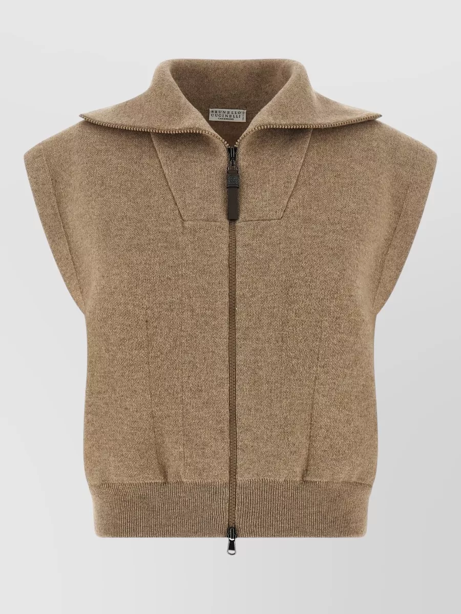 Brunello Cucinelli cashmere high-neck zip short-sleeve cardigan