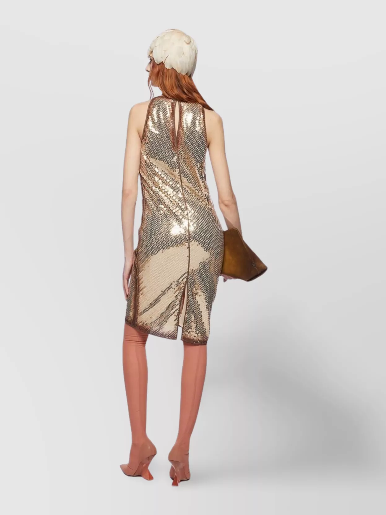 Attico Gold Sequin Mini Dress Without Sleeves