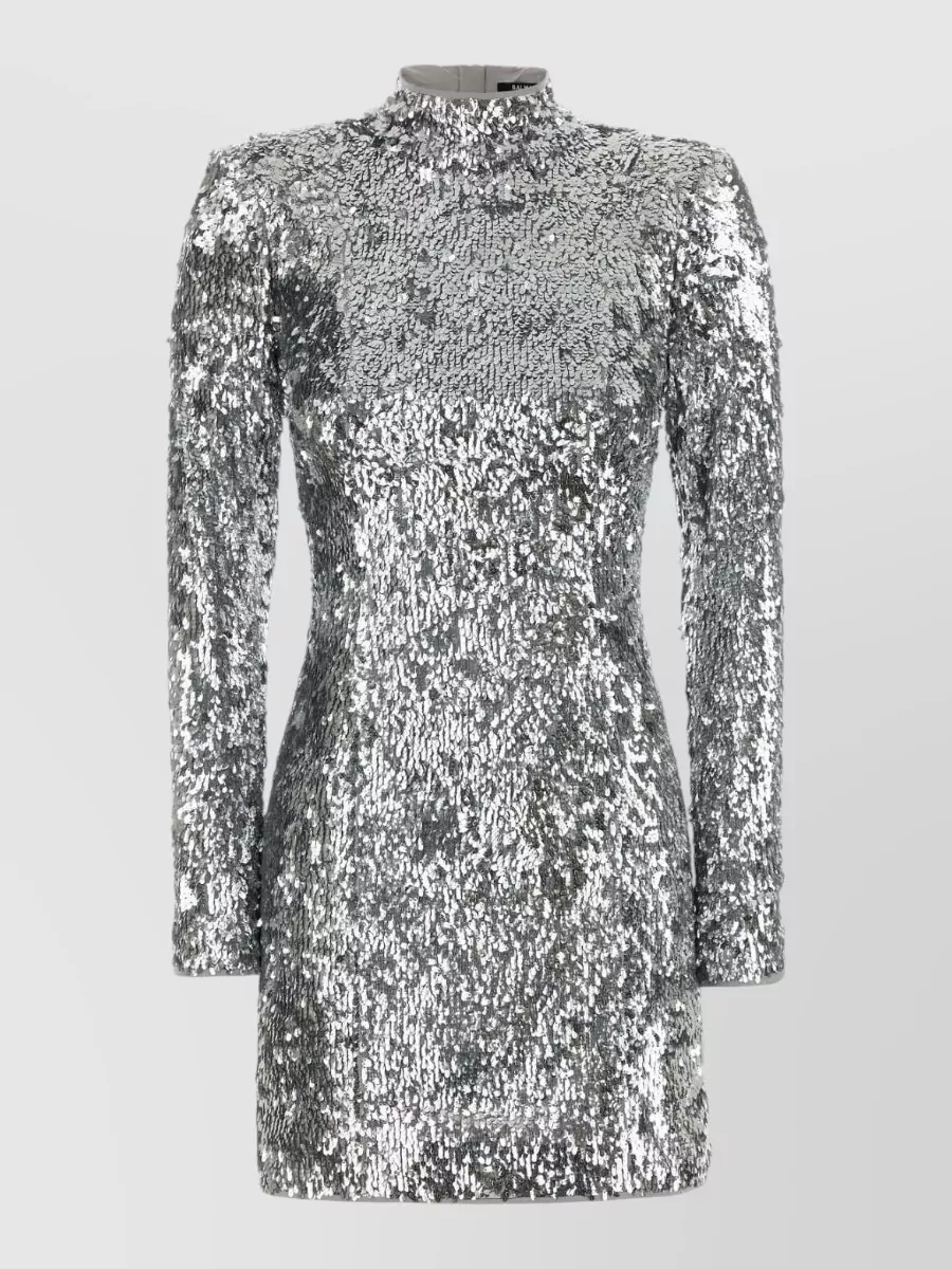 Balmain sequin high-neck long-sleeve mini dress