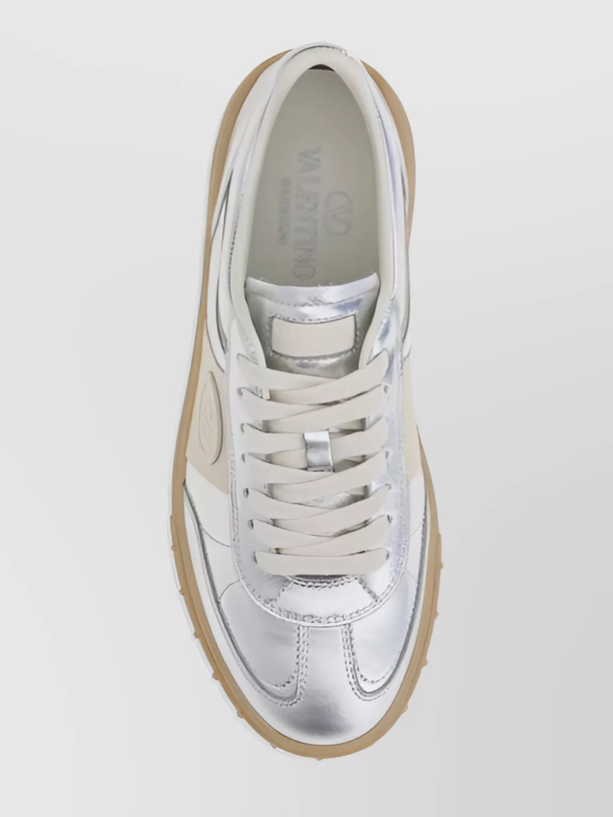Valentino Laminated Leather Upvillage Sneakers In Silver