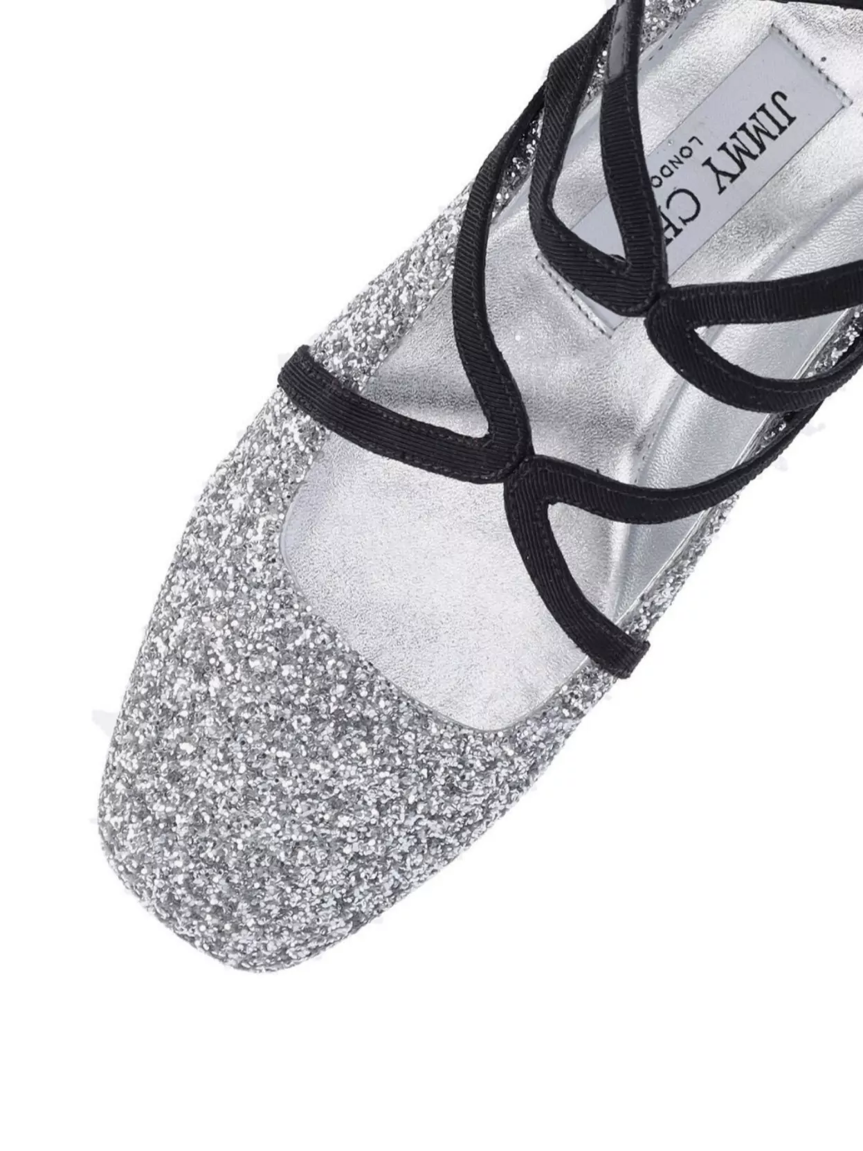 Jimmy Choo Glitter Square Toe Strappy Ankle Strap Flats