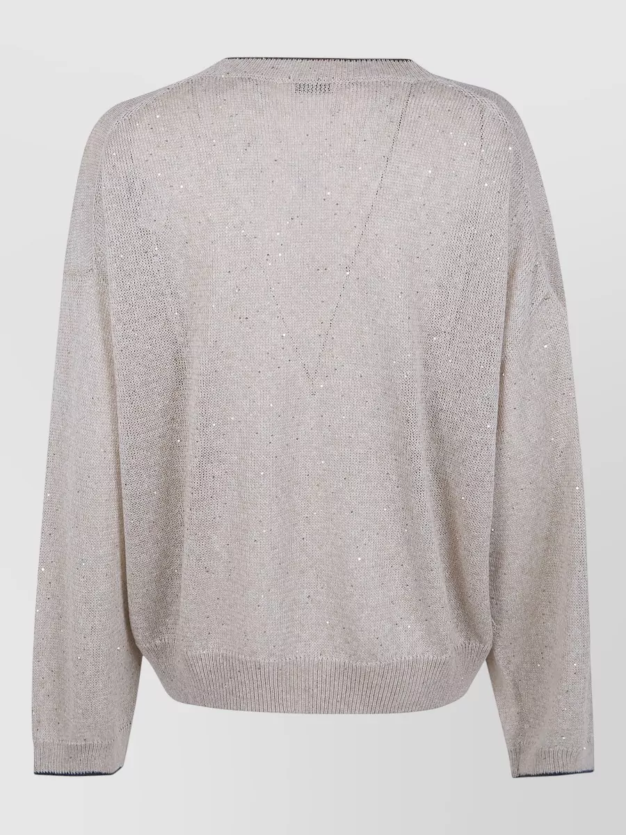 Brunello Cucinelli Linen Round Neck Sequin Long-Sleeve Jumper