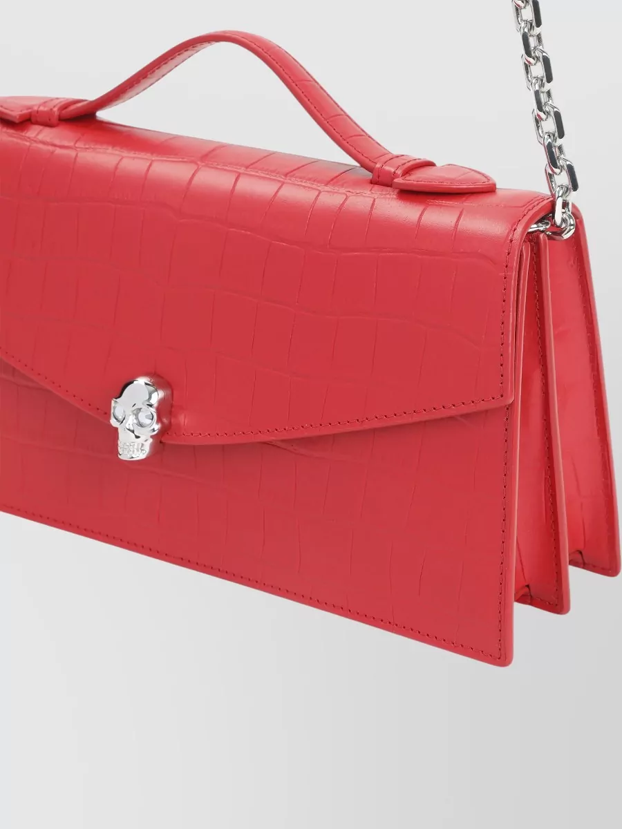 Alexander Mcqueen Skull Top Handle Crocodile Embossed Bag