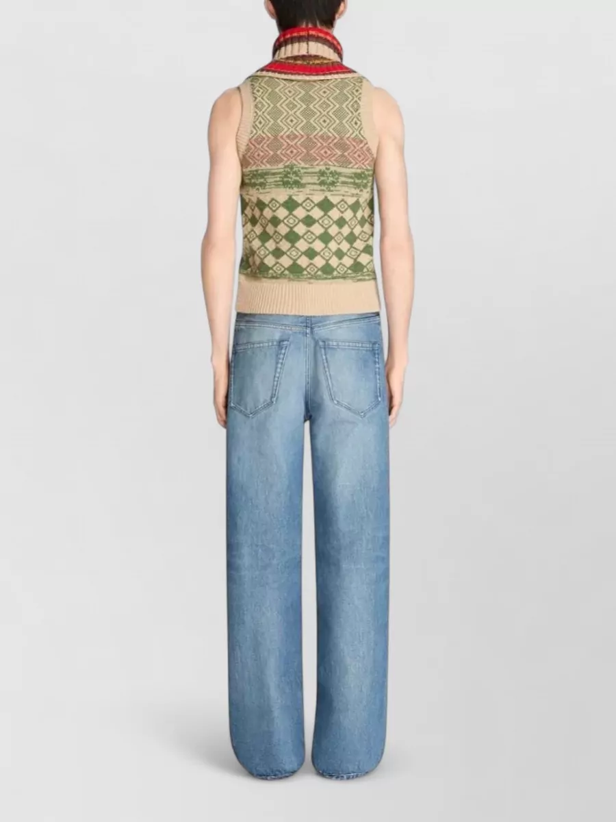Dries Van Noten Denim Laser-Etched Loose-Fit Straight-Leg Jeans