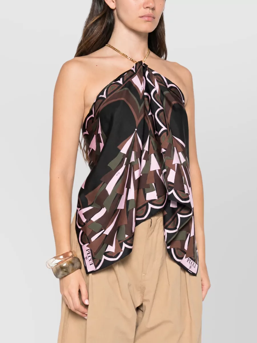 Pucci Silk Printed Halterneck Sleeveless Draped Blouse