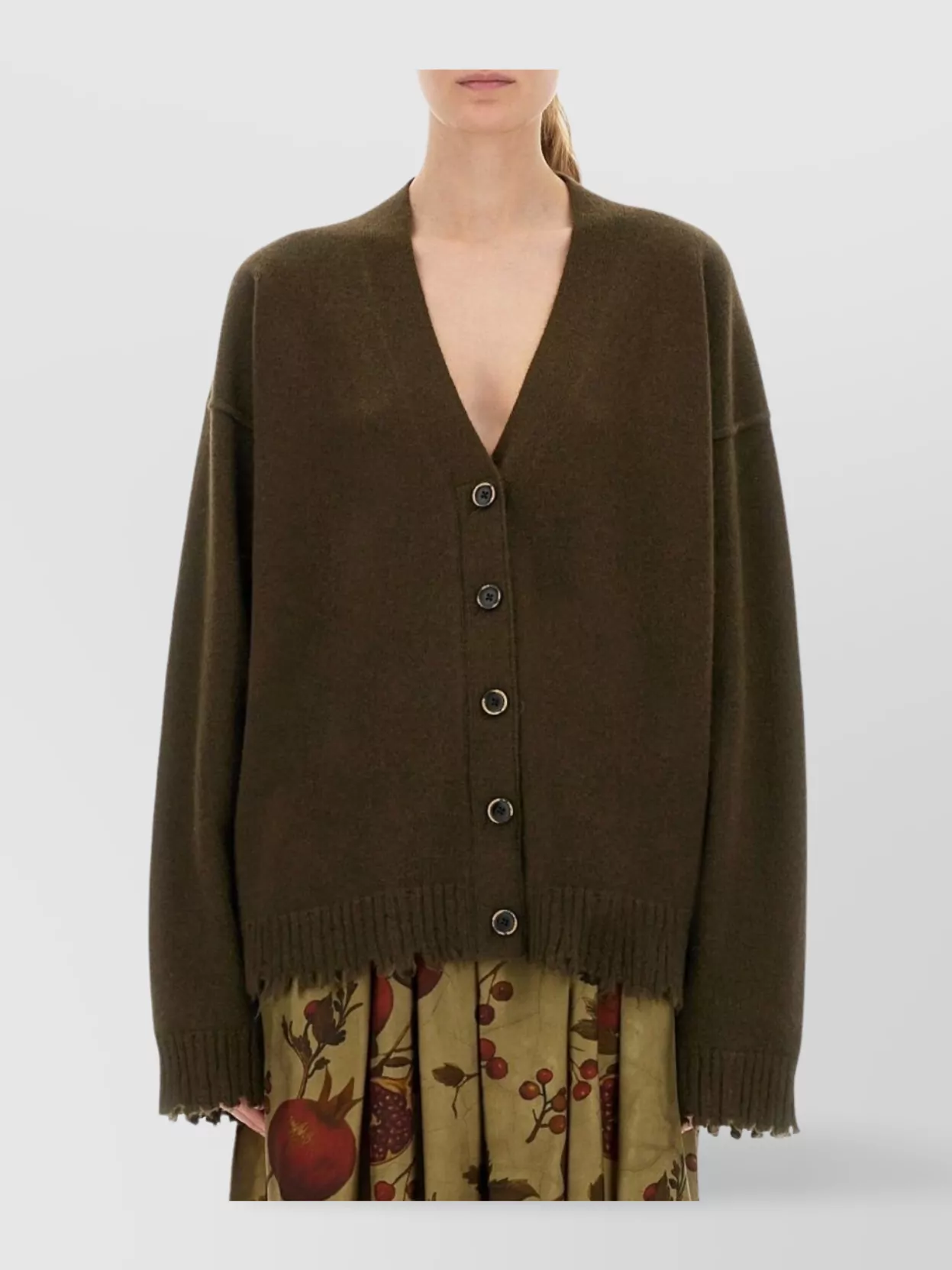 Uma Wang Cashmere Cardigan With Ribbed Hem And Buttons In Green