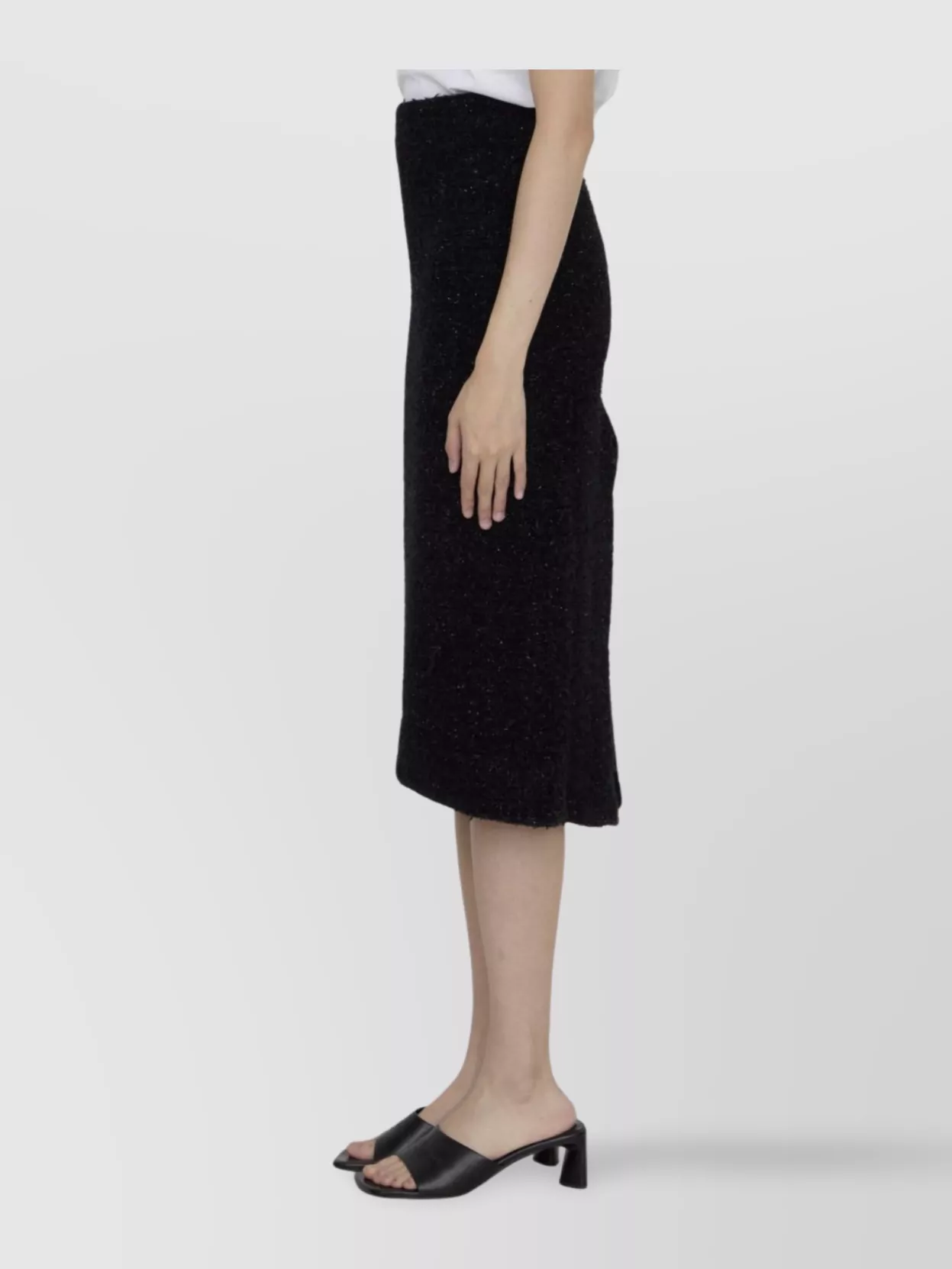 Balenciaga Cotton Blend Tweed Midi Skirt In Black