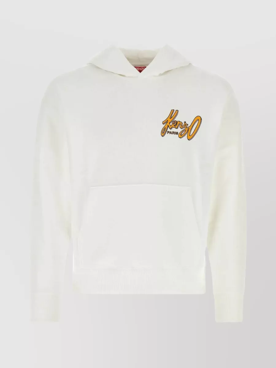 Shop Kenzo Cotton Hooded Sweatshirt With Pouch Pocket In White