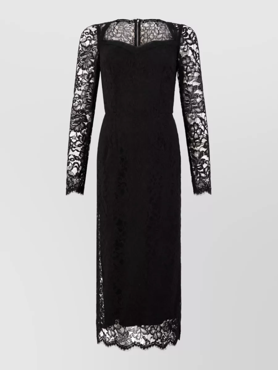 Dolce&Gabbana lace fitted square neck long-sleeve midi dress
