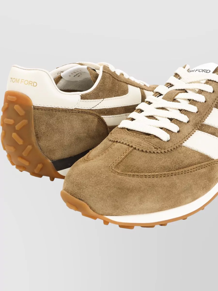 Tom Ford Sneakers Contrast Stripes Rubber Sole Suede Panels