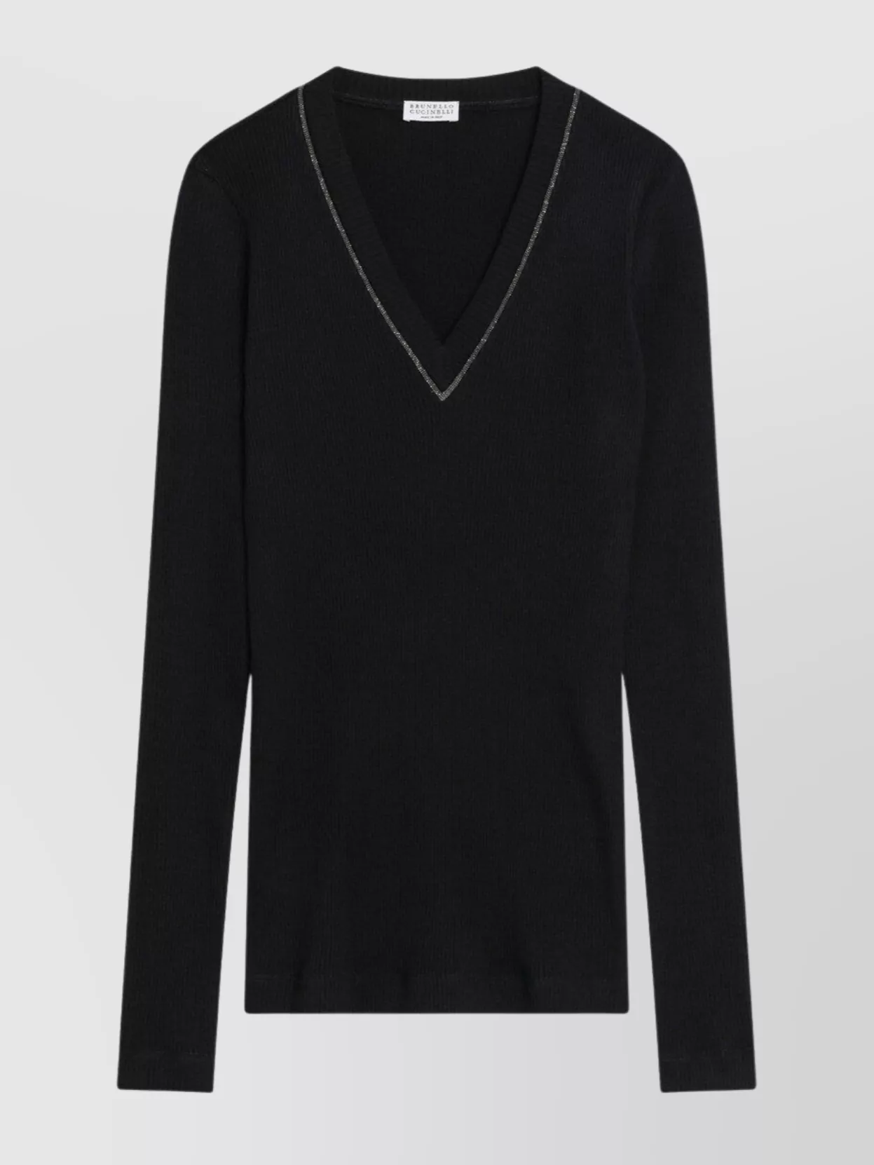 Brunello Cucinelli V-neckline Ribbed Wool Sweater In Black