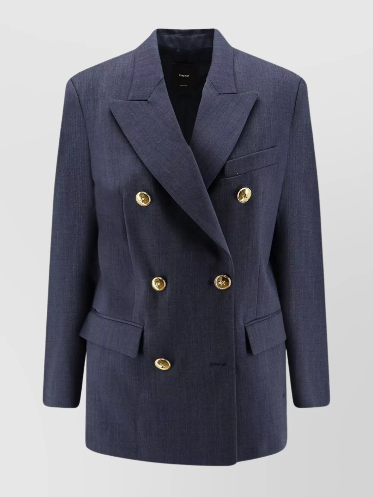 Pinko Woven Wool Double-breasted Blazer In Blue