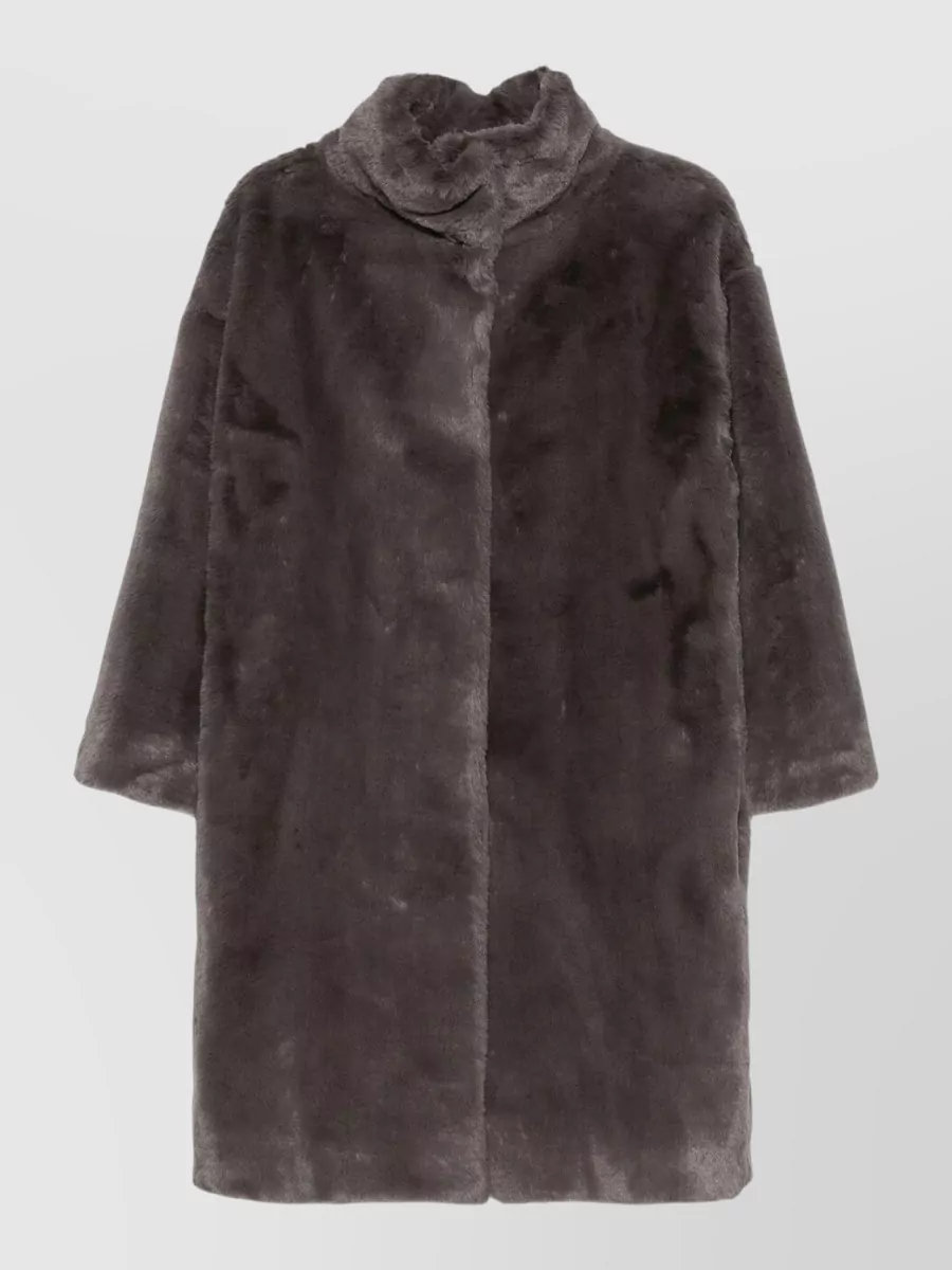 Herno faux fur high-neck 3/4-sleeve coat