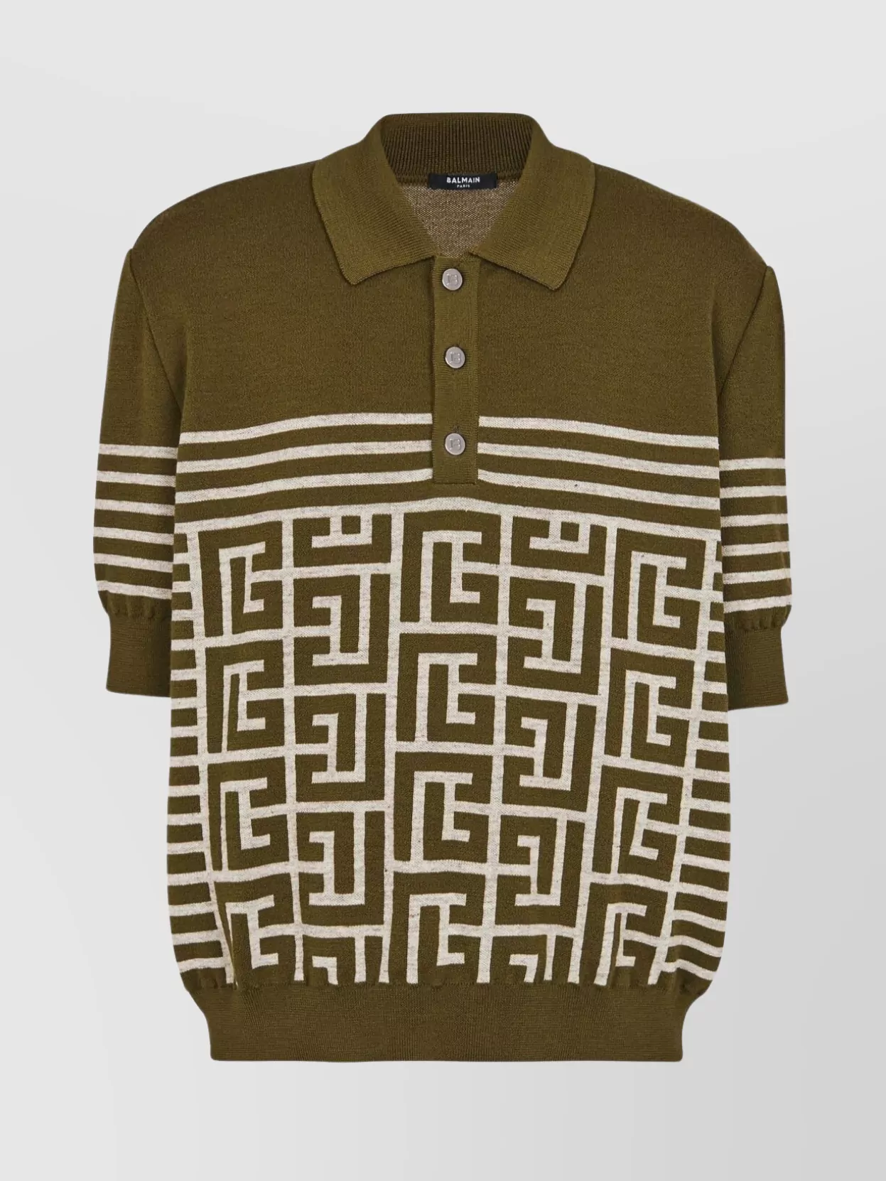 Shop Balmain Short Sleeves Knit Polo In Brown