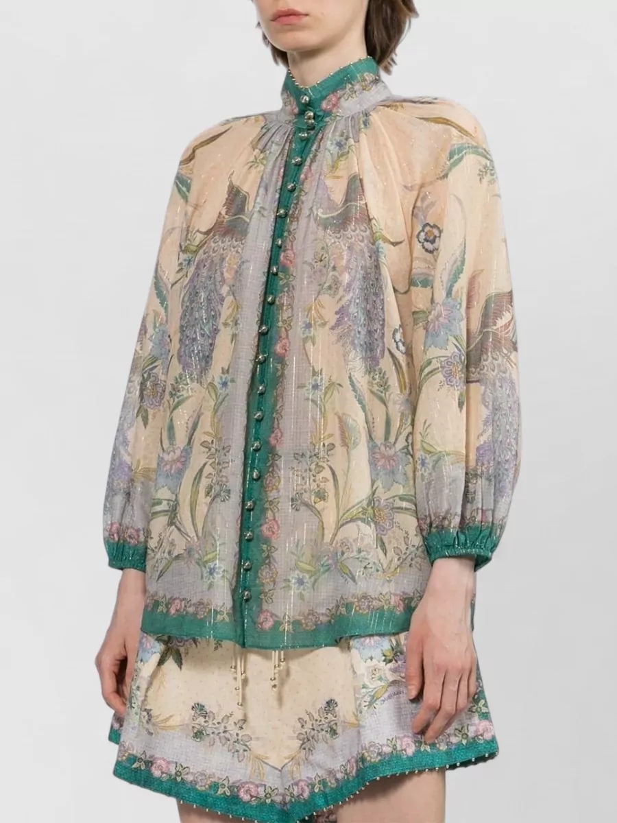 Zimmermann Silk Blend Printed Ruffle Blouse