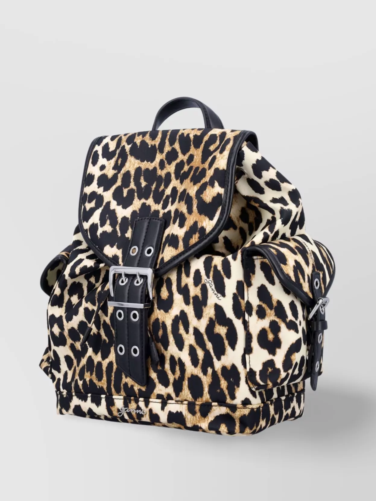 Ganni Magnetic Buckle Backpack Leopard Print