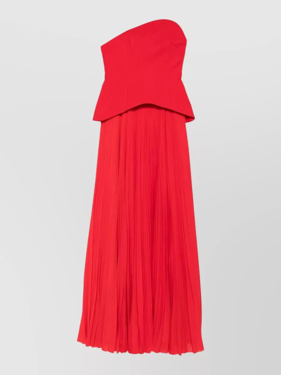 Solace London Strapless Asymmetric Pleated Maxi Dress