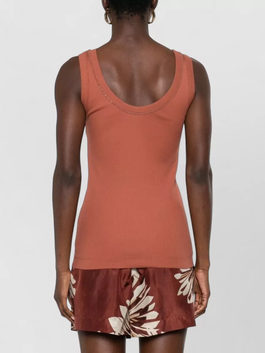 Brunello Cucinelli Cotton Tank Scoop Neck Ribbed Contrast