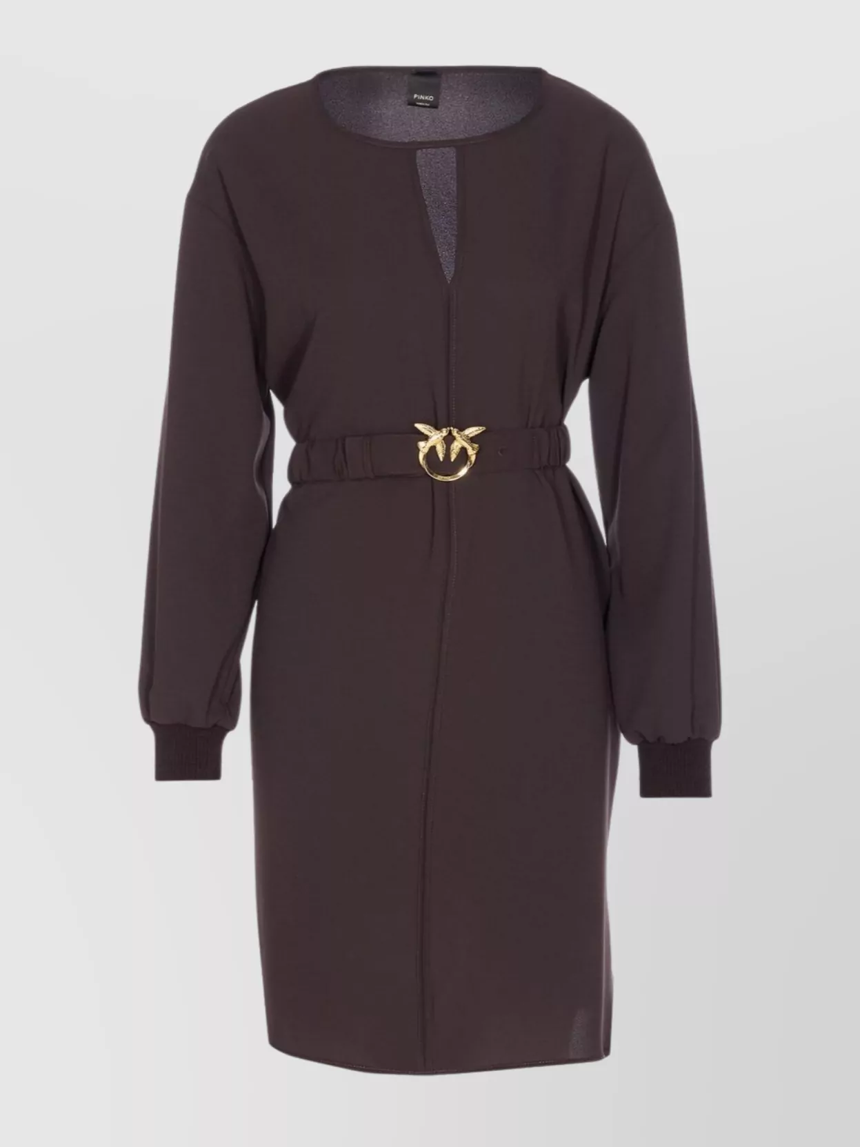 Pinko Love-birds Bucke Belted Crewneck Short Dress In Brown