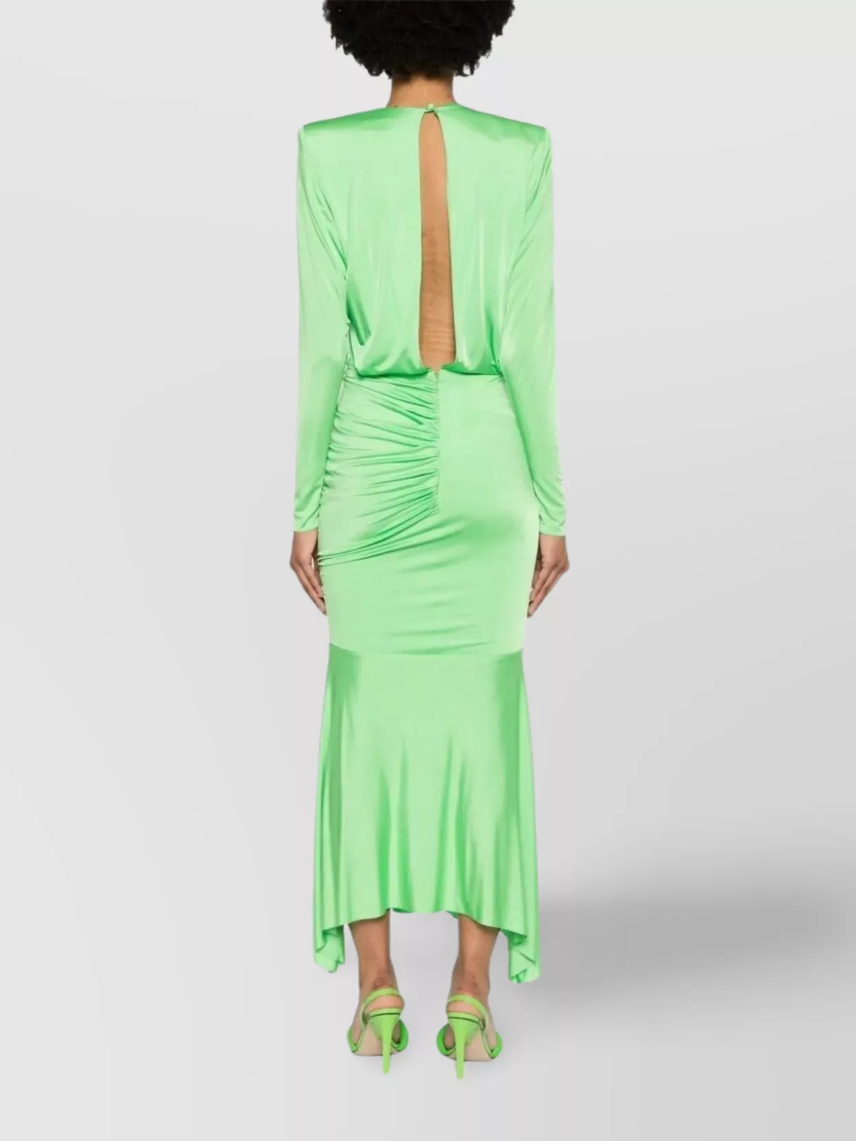 Alexandre Vauthier Long Pleated Maxi Dress With Asymmetric Hem In Green