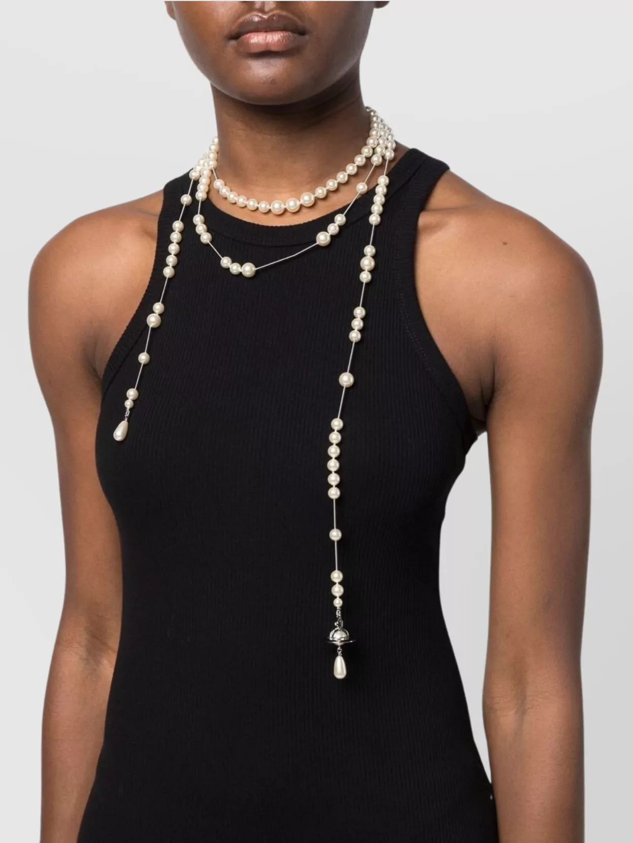 Vivienne Westwood Layered Crystal Pearl Necklace Wraparound