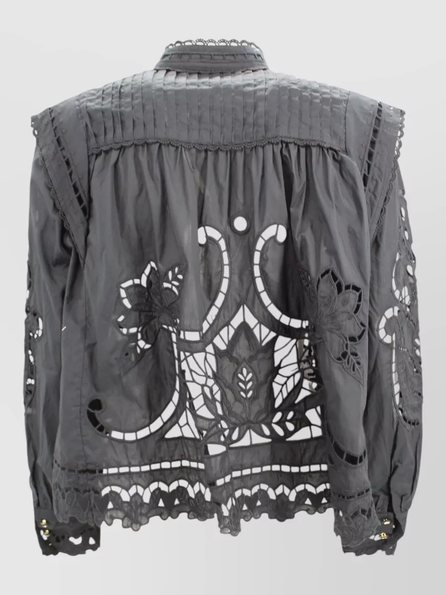 Farm Rio Embroidered High Neck Button Blouse